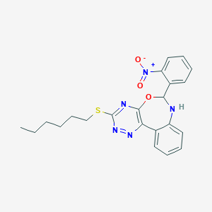 molecular formula C22H23N5O3S B308494 3-(Hexylsulfanyl)-6-{2-nitrophenyl}-6,7-dihydro[1,2,4]triazino[5,6-d][3,1]benzoxazepine 