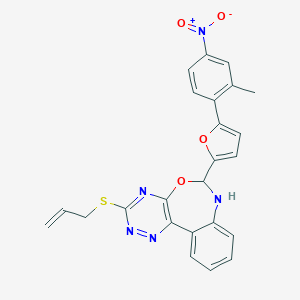 molecular formula C24H19N5O4S B308497 3-(Allylthio)-6-(5-{4-nitro-2-methylphenyl}-2-furyl)-6,7-dihydro[1,2,4]triazino[5,6-d][3,1]benzoxazepine 