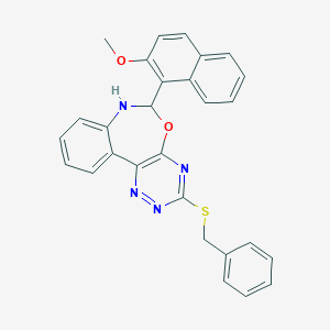 molecular formula C28H22N4O2S B308508 3-(Benzylthio)-6-(2-methoxy-1-naphthyl)-6,7-dihydro[1,2,4]triazino[5,6-d][3,1]benzoxazepine 