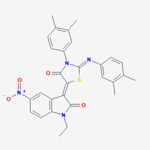 molecular formula C29H26N4O4S B308511 3-{3-(3,4-dimethylphenyl)-2-[(3,4-dimethylphenyl)imino]-4-oxo-1,3-thiazolidin-5-ylidene}-1-ethyl-5-nitro-1,3-dihydro-2H-indol-2-one 