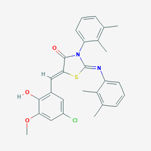 molecular formula C27H25ClN2O3S B308514 5-(5-Chloro-2-hydroxy-3-methoxybenzylidene)-3-(2,3-dimethylphenyl)-2-[(2,3-dimethylphenyl)imino]-1,3-thiazolidin-4-one 