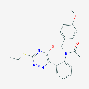 molecular formula C21H20N4O3S B308518 1-[3-(ethylsulfanyl)-6-(4-methoxyphenyl)[1,2,4]triazino[5,6-d][3,1]benzoxazepin-7(6H)-yl]ethanone 