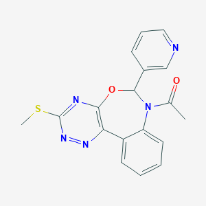 molecular formula C18H15N5O2S B308524 1-[3-(methylsulfanyl)-6-(pyridin-3-yl)[1,2,4]triazino[5,6-d][3,1]benzoxazepin-7(6H)-yl]ethanone 