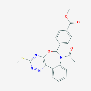 molecular formula C21H18N4O4S B308529 Methyl 4-[7-acetyl-3-(methylsulfanyl)-6,7-dihydro[1,2,4]triazino[5,6-d][3,1]benzoxazepin-6-yl]benzoate 
