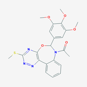 molecular formula C22H22N4O5S B308530 1-[3-(methylsulfanyl)-6-(3,4,5-trimethoxyphenyl)[1,2,4]triazino[5,6-d][3,1]benzoxazepin-7(6H)-yl]ethanone 