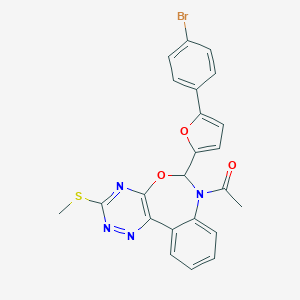 molecular formula C23H17BrN4O3S B308531 1-{6-[5-(4-bromophenyl)furan-2-yl]-3-(methylsulfanyl)[1,2,4]triazino[5,6-d][3,1]benzoxazepin-7(6H)-yl}ethanone 