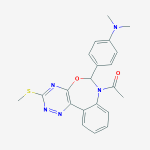 molecular formula C21H21N5O2S B308532 1-{6-[4-(dimethylamino)phenyl]-3-(methylsulfanyl)[1,2,4]triazino[5,6-d][3,1]benzoxazepin-7(6H)-yl}ethanone 