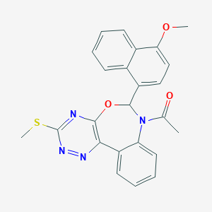 molecular formula C24H20N4O3S B308534 1-[6-(4-methoxynaphthalen-1-yl)-3-(methylsulfanyl)[1,2,4]triazino[5,6-d][3,1]benzoxazepin-7(6H)-yl]ethanone 