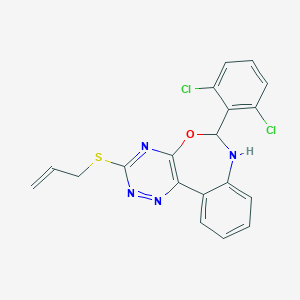 molecular formula C19H14Cl2N4OS B308537 3-(Allylsulfanyl)-6-(2,6-dichlorophenyl)-6,7-dihydro[1,2,4]triazino[5,6-d][3,1]benzoxazepine 