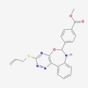 molecular formula C21H18N4O3S B308540 Methyl4-[3-(allylthio)-6,7-dihydro[1,2,4]triazino[5,6-d][3,1]benzoxazepin-6-yl]benzoate 