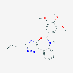 molecular formula C22H22N4O4S B308541 3-(Allylthio)-6-(3,4,5-trimethoxyphenyl)-6,7-dihydro[1,2,4]triazino[5,6-d][3,1]benzoxazepine 
