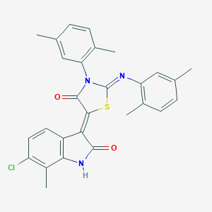 molecular formula C28H24ClN3O2S B308546 (5Z)-5-(6-chloro-7-methyl-2-oxo-1H-indol-3-ylidene)-3-(2,5-dimethylphenyl)-2-(2,5-dimethylphenyl)imino-1,3-thiazolidin-4-one 