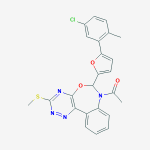 molecular formula C24H19ClN4O3S B308548 1-{6-[5-(5-chloro-2-methylphenyl)furan-2-yl]-3-(methylsulfanyl)[1,2,4]triazino[5,6-d][3,1]benzoxazepin-7(6H)-yl}ethanone 