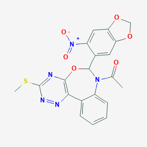 molecular formula C20H15N5O6S B308555 7-Acetyl-6-{6-nitro-1,3-benzodioxol-5-yl}-3-(methylsulfanyl)-6,7-dihydro[1,2,4]triazino[5,6-d][3,1]benzoxazepine 