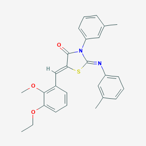 molecular formula C27H26N2O3S B308556 5-(3-Ethoxy-2-methoxybenzylidene)-3-(3-methylphenyl)-2-[(3-methylphenyl)imino]-1,3-thiazolidin-4-one 