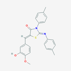 molecular formula C25H22N2O3S B308558 5-(3-Hydroxy-4-methoxybenzylidene)-3-(4-methylphenyl)-2-[(4-methylphenyl)imino]-1,3-thiazolidin-4-one 