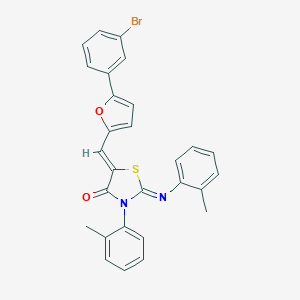 molecular formula C28H21BrN2O2S B308560 5-{[5-(3-Bromophenyl)-2-furyl]methylene}-3-(2-methylphenyl)-2-[(2-methylphenyl)imino]-1,3-thiazolidin-4-one 