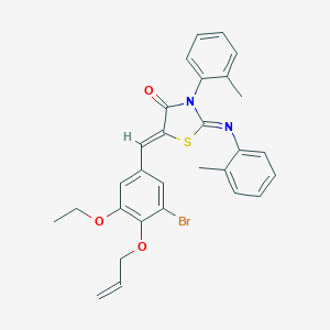 molecular formula C29H27BrN2O3S B308562 5-[4-(Allyloxy)-3-bromo-5-ethoxybenzylidene]-3-(2-methylphenyl)-2-[(2-methylphenyl)imino]-1,3-thiazolidin-4-one 