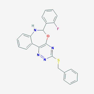 molecular formula C23H17FN4OS B308567 3-(Benzylsulfanyl)-6-(2-fluorophenyl)-6,7-dihydro[1,2,4]triazino[5,6-d][3,1]benzoxazepine 