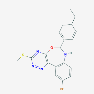 molecular formula C19H17BrN4OS B308569 10-Bromo-6-(4-ethylphenyl)-3-(methylthio)-6,7-dihydro[1,2,4]triazino[5,6-d][3,1]benzoxazepine 