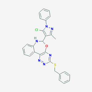 molecular formula C27H21ClN6OS B308570 3-(benzylsulfanyl)-6-(5-chloro-3-methyl-1-phenyl-1H-pyrazol-4-yl)-6,7-dihydro[1,2,4]triazino[5,6-d][3,1]benzoxazepine 