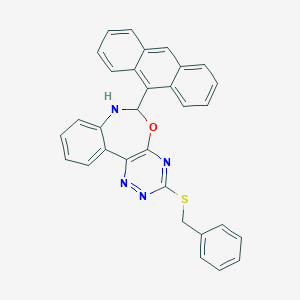 molecular formula C31H22N4OS B308573 6-(9-Anthryl)-3-(benzylsulfanyl)-6,7-dihydro[1,2,4]triazino[5,6-d][3,1]benzoxazepine 