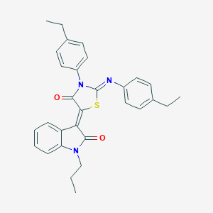 molecular formula C30H29N3O2S B308576 3-{3-(4-ethylphenyl)-2-[(4-ethylphenyl)imino]-4-oxo-1,3-thiazolidin-5-ylidene}-1-propyl-1,3-dihydro-2H-indol-2-one 