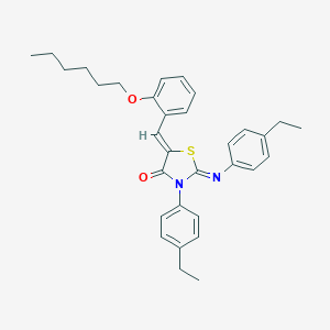 molecular formula C32H36N2O2S B308577 3-(4-Ethylphenyl)-2-[(4-ethylphenyl)imino]-5-[2-(hexyloxy)benzylidene]-1,3-thiazolidin-4-one 