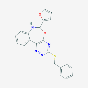 molecular formula C21H16N4O2S B308588 3-Benzylsulfanyl-6-(furan-2-yl)-6,7-dihydro-[1,2,4]triazino[5,6-d][3,1]benzoxazepine 