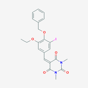 molecular formula C22H21IN2O5 B308599 5-[4-(benzyloxy)-3-ethoxy-5-iodobenzylidene]-1,3-dimethyl-2,4,6(1H,3H,5H)-pyrimidinetrione 