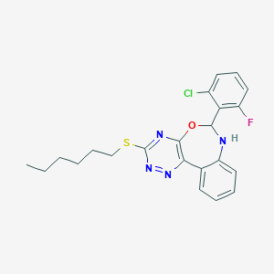 molecular formula C22H22ClFN4OS B308600 6-(2-Chloro-6-fluorophenyl)-3-(hexylthio)-6,7-dihydro[1,2,4]triazino[5,6-d][3,1]benzoxazepine 