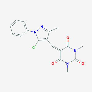 molecular formula C17H15ClN4O3 B308617 5-[(5-chloro-3-methyl-1-phenyl-1H-pyrazol-4-yl)methylene]-1,3-dimethyl-2,4,6(1H,3H,5H)-pyrimidinetrione 