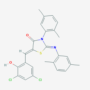 molecular formula C26H22Cl2N2O2S B308623 5-(3,5-Dichloro-2-hydroxybenzylidene)-3-(2,5-dimethylphenyl)-2-[(2,5-dimethylphenyl)imino]-1,3-thiazolidin-4-one 