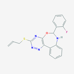 molecular formula C19H15FN4OS B308633 3-(Allylsulfanyl)-6-(2-fluorophenyl)-6,7-dihydro[1,2,4]triazino[5,6-d][3,1]benzoxazepine 