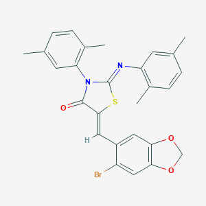 molecular formula C27H23BrN2O3S B308636 5-[(6-Bromo-1,3-benzodioxol-5-yl)methylene]-3-(2,5-dimethylphenyl)-2-[(2,5-dimethylphenyl)imino]-1,3-thiazolidin-4-one 