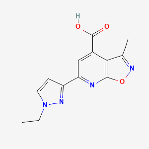 molecular formula C13H12N4O3 B3086987 6-(1-Ethylpyrazol-3-yl)-3-methylisoxazolo[5,4-b]pyridine-4-carboxylic acid CAS No. 1170052-42-2