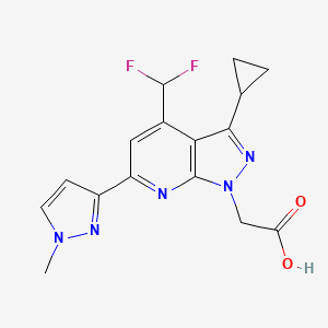 molecular formula C16H15F2N5O2 B3087024 2-(3-Cyclopropyl-4-(difluoromethyl)-6-(1-methyl-1H-pyrazol-3-yl)-1H-pyrazolo[3,4-b]pyridin-1-yl)acetic acid CAS No. 1170416-36-0