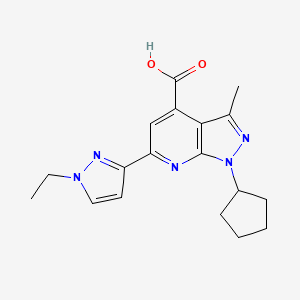 molecular formula C18H21N5O2 B3087043 1-cyclopentyl-6-(1-ethyl-1H-pyrazol-3-yl)-3-methyl-1H-pyrazolo[3,4-b]pyridine-4-carboxylic acid CAS No. 1170560-04-9