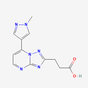 molecular formula C12H12N6O2 B3087064 3-(7-(1-Methyl-1H-pyrazol-4-yl)-[1,2,4]triazolo[1,5-a]pyrimidin-2-yl)propanoic acid CAS No. 1170616-38-2