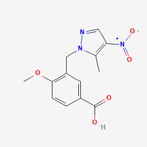 molecular formula C13H13N3O5 B3087082 4-Methoxy-3-[(5-methyl-4-nitro-1H-pyrazol-1-YL)-methyl]benzoic acid CAS No. 1170923-64-4
