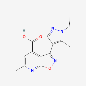 molecular formula C14H14N4O3 B3087265 3-(1-乙基-5-甲基-1H-吡唑-4-基)-6-甲基异恶唑并[5,4-b]吡啶-4-甲酸 CAS No. 1171943-74-0