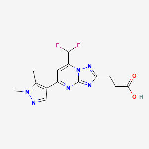 molecular formula C14H14F2N6O2 B3087313 3-(7-(Difluoromethyl)-5-(1,5-dimethyl-1H-pyrazol-4-yl)-[1,2,4]triazolo[1,5-a]pyrimidin-2-yl)propanoic acid CAS No. 1172726-60-1