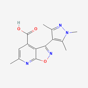 molecular formula C14H14N4O3 B3087330 6-Methyl-3-(1,3,5-trimethylpyrazol-4-yl)isoxazolo[5,4-b]pyridine-4-carboxylic acid CAS No. 1172878-64-6