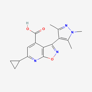 molecular formula C16H16N4O3 B3087343 6-Cyclopropyl-3-(1,3,5-trimethyl-1H-pyrazol-4-yl)isoxazolo[5,4-b]pyridine-4-carboxylic acid CAS No. 1172933-01-5