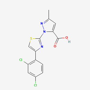 molecular formula C14H9Cl2N3O2S B3087344 1-[4-(2,4-dichlorophenyl)-1,3-thiazol-2-yl]-3-methyl-1H-pyrazole-5-carboxylic acid CAS No. 1172936-72-9
