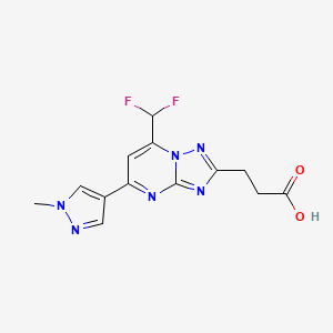 molecular formula C13H12F2N6O2 B3087348 3-(7-(Difluoromethyl)-5-(1-methyl-1H-pyrazol-4-yl)-[1,2,4]triazolo[1,5-a]pyrimidin-2-yl)propanoic acid CAS No. 1172979-07-5