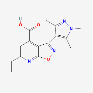 molecular formula C15H16N4O3 B3087409 6-Ethyl-3-(1,3,5-trimethyl-1H-pyrazol-4-yl)isoxazolo[5,4-b]pyridine-4-carboxylic acid CAS No. 1173266-66-4