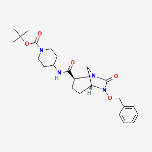 molecular formula C24H34N4O5 B3087501 1-Piperidinecarboxylic acid, 4-[[[(1R,2S,5R)-7-oxo-6-(phenylmethoxy)-1,6-diazabicyclo[3.2.1]oct-2-yl]carbonyl]amino]-, 1,1-dimethylethyl ester CAS No. 1174020-63-3