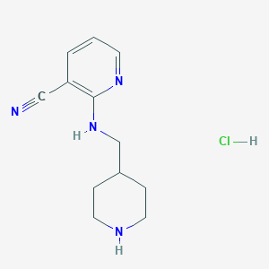 molecular formula C12H17ClN4 B3088493 2-[(Piperidin-4-ylmethyl)-amino]-nicotinonitrile hydrochloride CAS No. 1185307-76-9