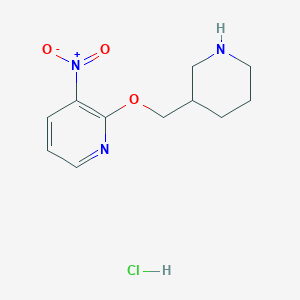 molecular formula C11H16ClN3O3 B3088505 3-Nitro-2-(piperidin-3-ylmethoxy)-pyridine hydrochloride CAS No. 1185310-12-6